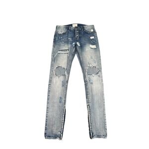 Fear of God Jeans Mens 30X34 Blue Distressed Skinny Ankle Zip Fourth Collection